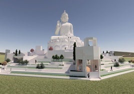 Recreación de la estatua de Buda (de 47 metros y hecha en jade blanco) en Cerro Romanos, en cuya base habrá dos plantas destinadas a uso devocional y museo respectivamente.