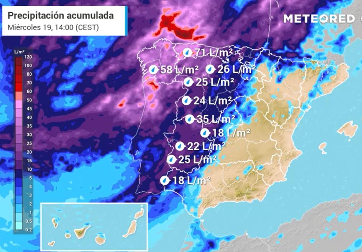 Cantidades acumuladas según el modelo ECMWF.