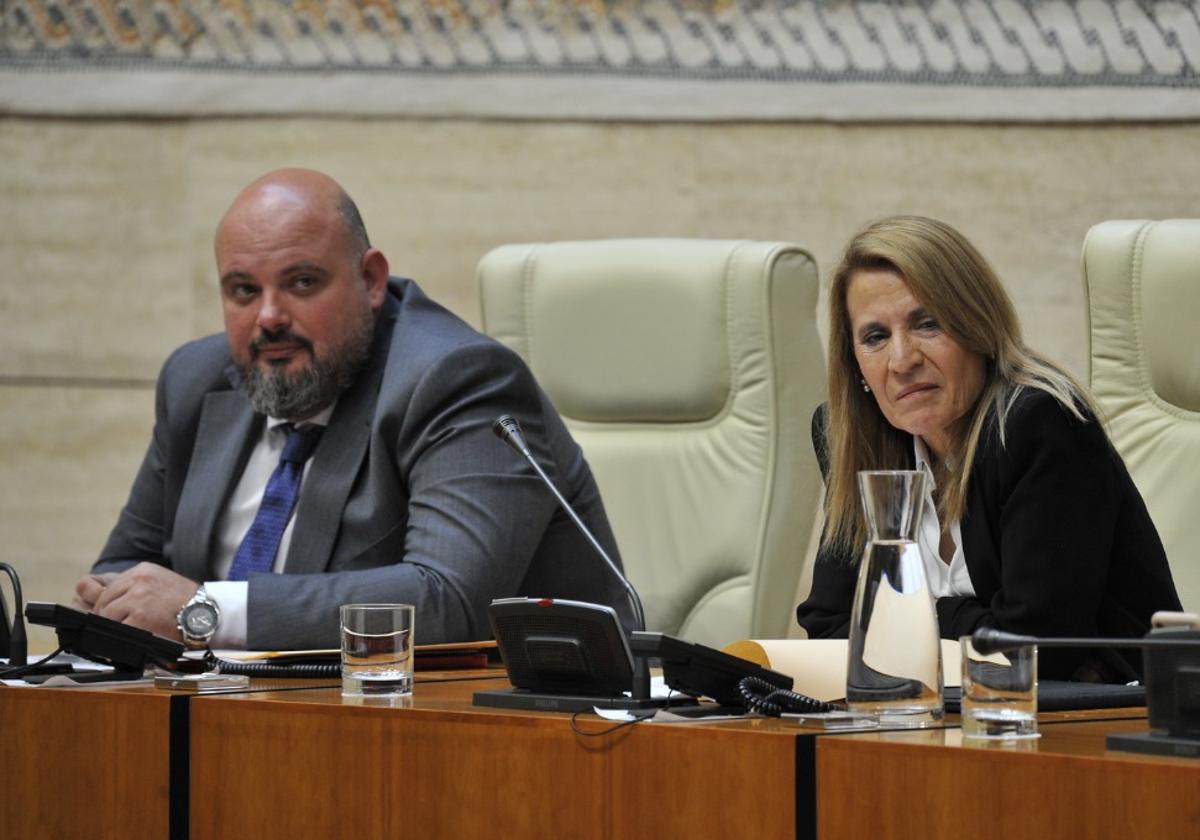 Manuel Naharro y Elena Nevado, este jueves en la Asamblea.