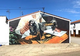 Mural de Miguel Tinoco dedicado a las costureras del SES en Medina.