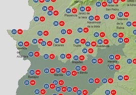 Previsión de temperaturas de la Aemet para el próximo miércoles.