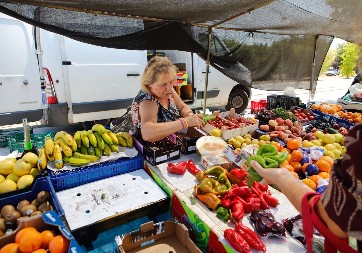 Una comerciante del mercado franco de Cáceres este miércoles.