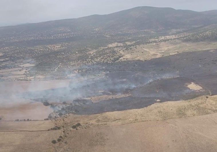 Superficie arrasada por las llamas cerca de Conquista de la Sierra.