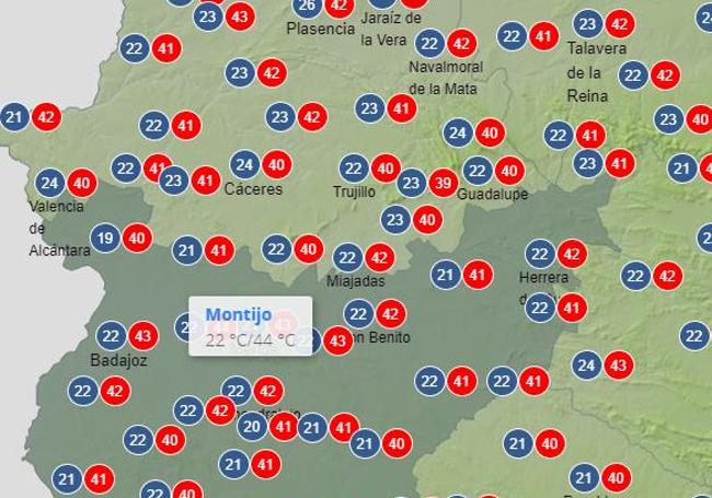 La Aemet prevé hasta los 44 grados en Montijo.