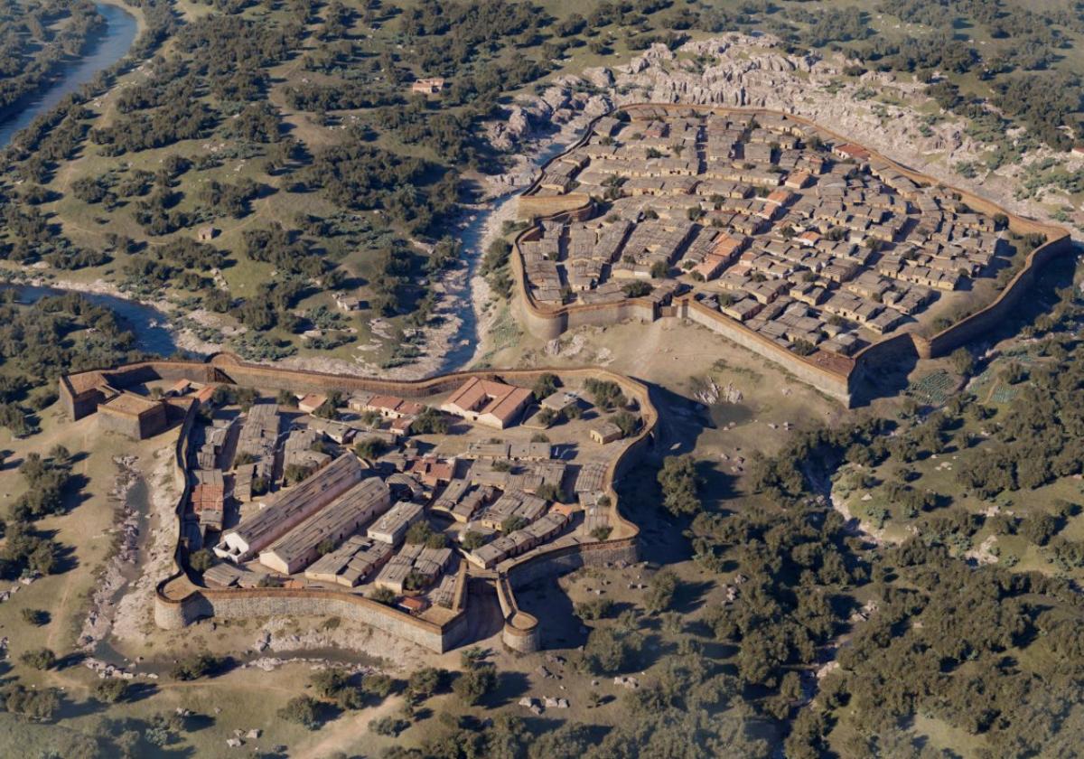 Reconstrucción del urbanismo del Castro de Villasviejas del Tamuja del Instituto de Arqueologia de Mérida.