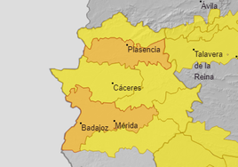 Mapa de alertas en Extremadura.