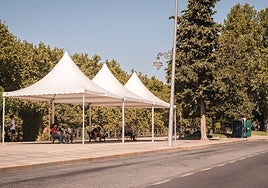 El espacio de la antigua marquesina en el Paseo de Roma está ocupado ahora por varias carpas.