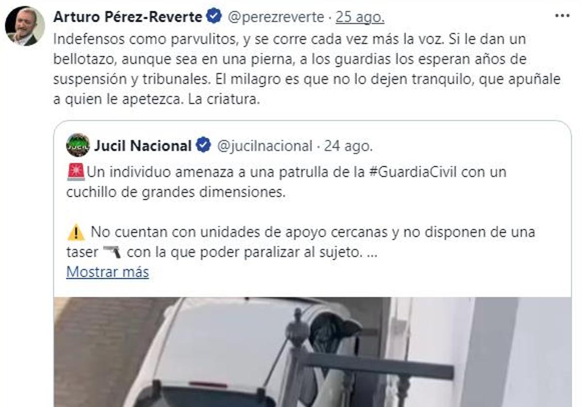 Post de Pérez-Reverte sobre el suceso en Fregenal de la Sierra.