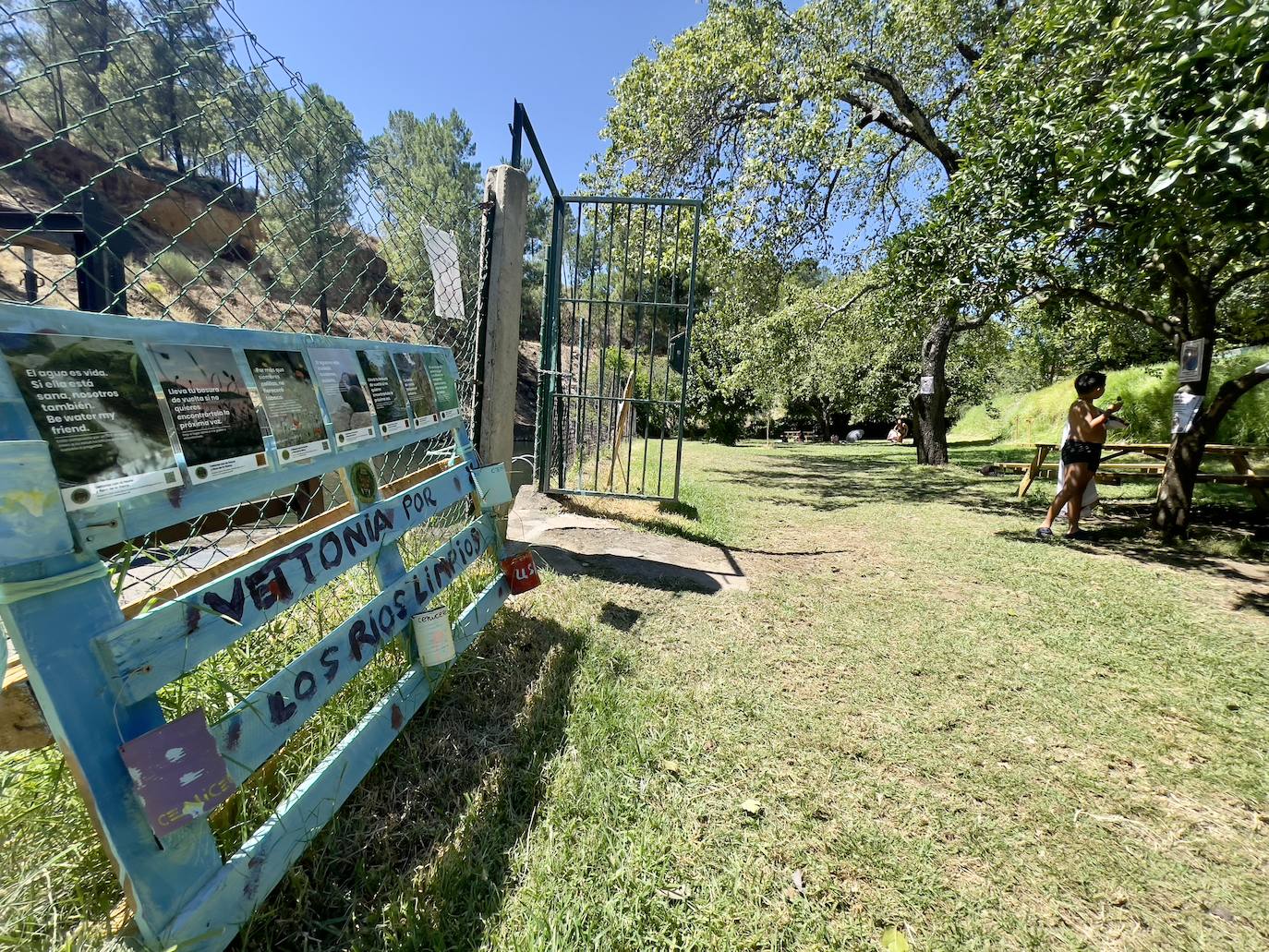 La sombra. Hay bastante en la zona de césped, que está seprada de la piscina por una valla. A. J. A.