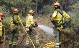 Imagen de archivo de bomberos del Infoex trabajando en un incendio en la región.