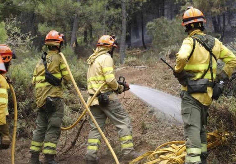 Imagen de archivo de bomberos del Infoex trabajando en un incendio en la región.