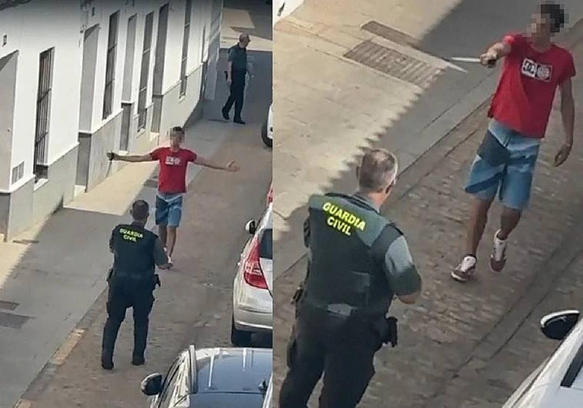 Las imágenes del vídeo muestran al sujeto aproximándose hacia dos agentes de la Guardia Civil.