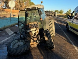 Estado del tractor tras el accidente.