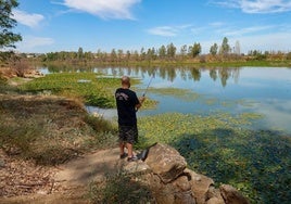 Un pescador busca un hueco para echar la caña en Las Baldocas.