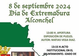 Cartel con la programación del Día de Extremadura 2024 en Alconchel.