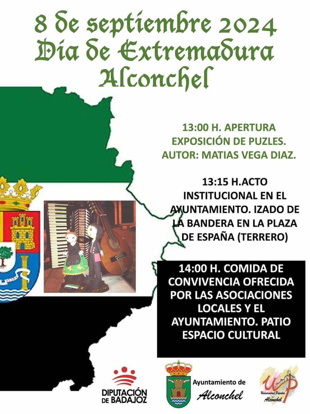 Cartel con la programación del Día de Extremadura 2024 en Alconchel.