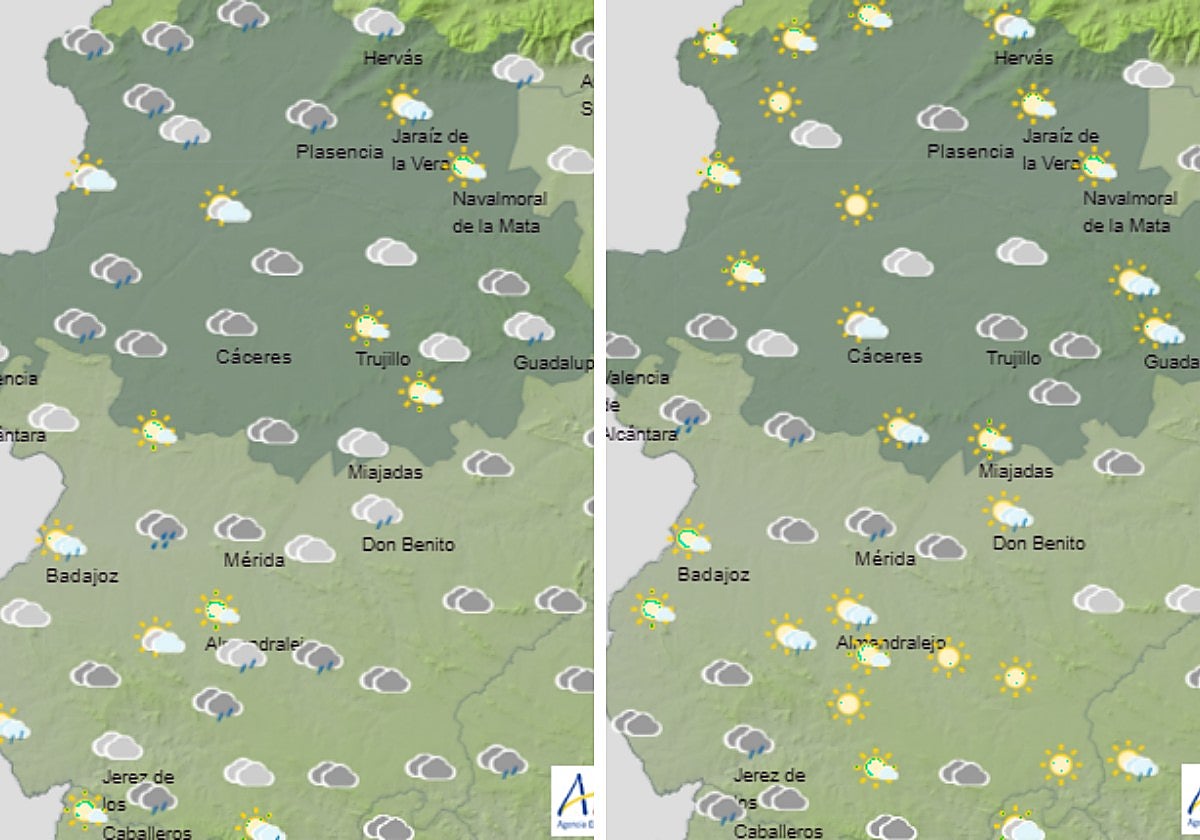 Evolución del tiempo a las 15 y 17 horas durante el sábado.