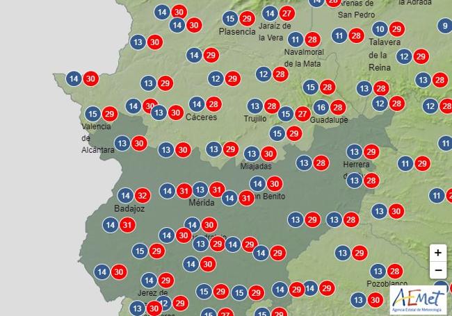 Mapa de las temperaturas esta semana.