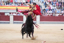 Fuerte cogida a Roca Rey en Las Ventas este domingo.