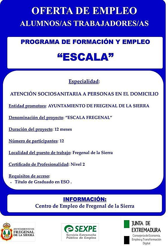 El programa Escala Fregenal formará a 12 alumnos trabajadores en Atención Sociosanitaria a Personas en el Domicilio