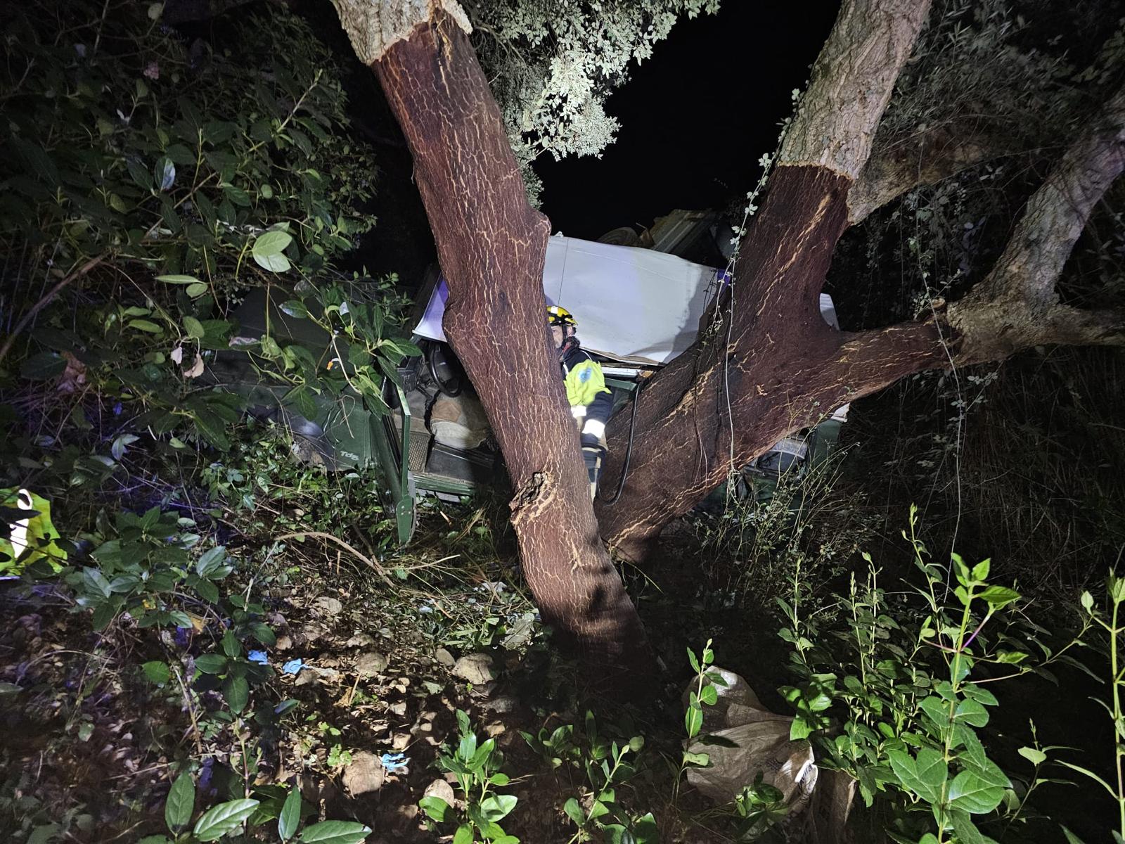 Así ha quedado el vehículo tras caer por un terraplén en Castañar de Ibor