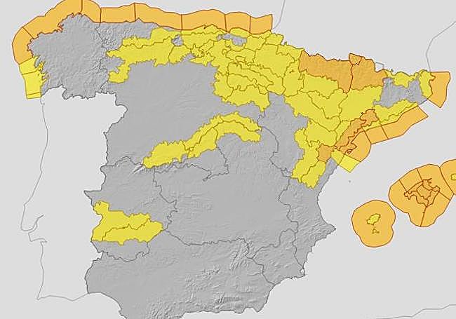 Avisos activos por la Aemet para este sábado.