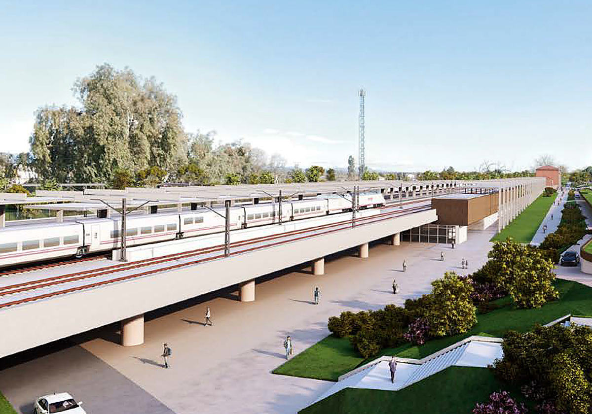 Recreación de la línea de alta velocidad a su paso por Talavera de la Reina.