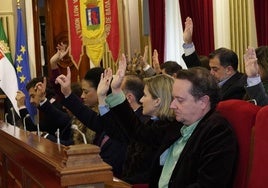 Los concejales del PP votan en contra de las ayudas a la natalidad propuestas por Vox este jueves.