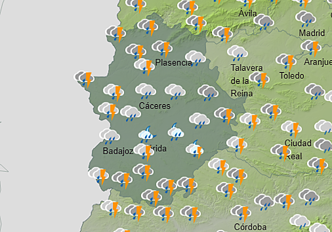 Previsión de la Agencia Estatal de Meteorología de 18.00 a 00.00 horas del domingo.