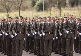 Militares durante la jura de bandera en el Cefot de Cáceres este pasado fin de semana.