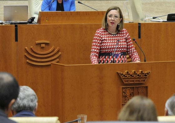 Mercedes Morán, de cuya consejería depende la dirección general de Industria y Minas, en una comparecencia en la Asamblea de Extremadura.