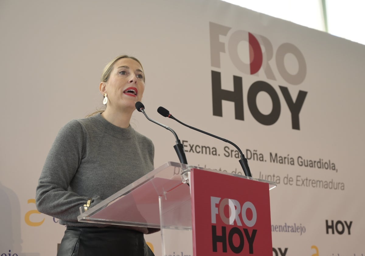 La presidenta de la Junta, María Guardiola, en el Foro HOY celebrado este miércoles.