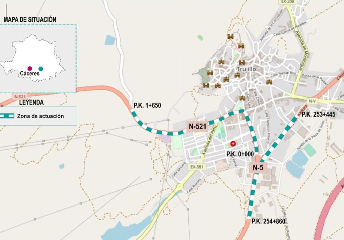 Entran en servicio los tramos remodelados entre los kilómetros 253,445 y 254,860 de la N-5 y entre el inicio y el km 1,65 de la N-521.