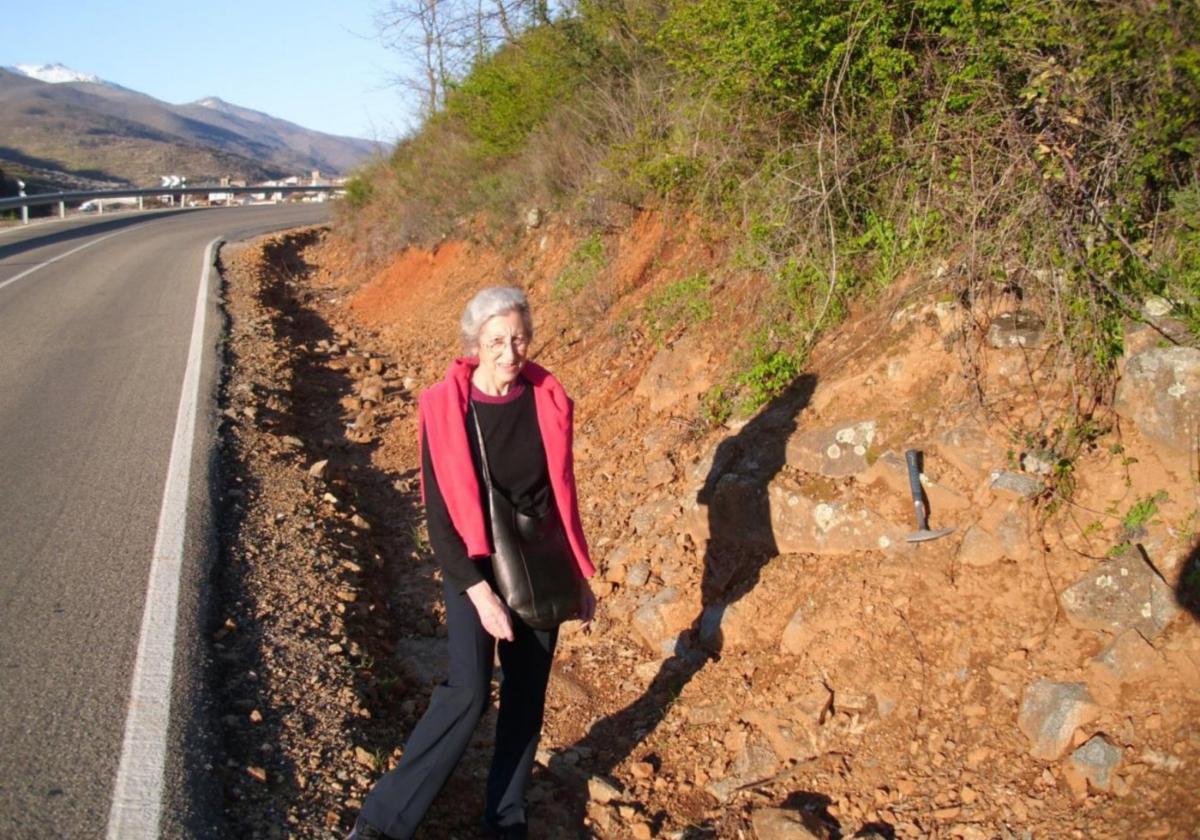 Choni, al paso de la falla en la carretera cerca de Cabezuela del Valle.