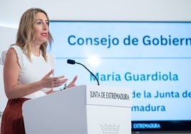 María Guardiola, en una comparecencia en Presidencia de la Junta.