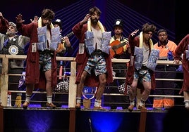 Los Camballotas en el primer día de preliminares del Concurso de Murgas del Carnaval de Badajoz.