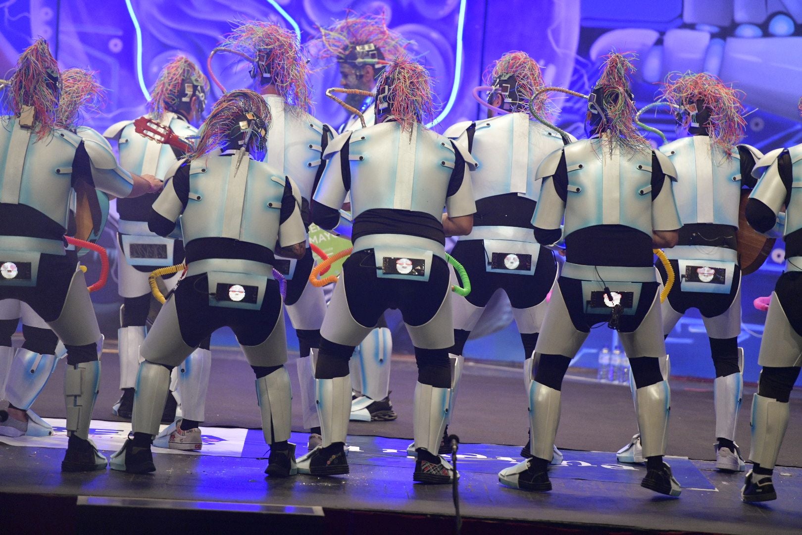 Actuación de la murga Marwan el segundo día de preliminares del Concurso de Murgas del Carnaval de Badajoz 2025. 