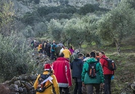 Grupo de personas haciendo senderismo.