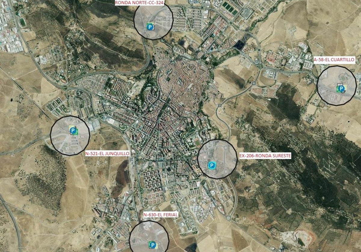 Distribución de los aparcamientos, puntos de recarga y otros servicios en el proyecto del PMUS.