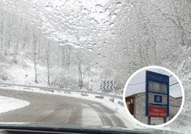 Estado de la carretera N-110 con la nieve caída este domingo en Tornavacas.