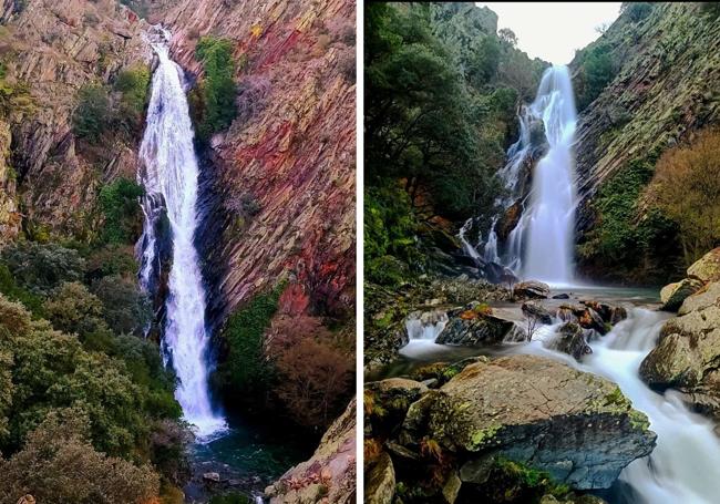 Vistas del Chorrituelo de Ovejuela desde lejos y desde abajo.