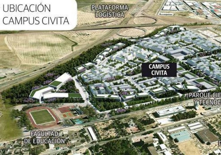 Ubicación de la barriada Campus Civita, entre la A-5, Cuartón Cortijo y la Universidad.