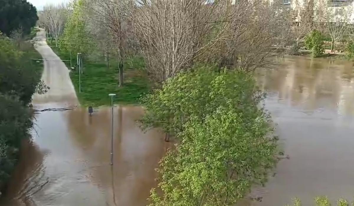 Estado del río a su paso por Mérida el pasado miércoles con la crecida que inundó los paseos de la Isla.