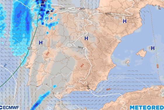 Evolución del paso de la borrasca por la península ibérica, según el modelo ECMWF.