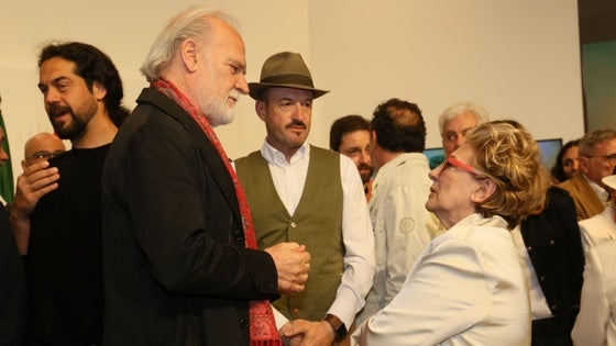 Lluis Homar, Álex O'Dogherty e Isabel Ordaz, esta mañana, en Mérida.