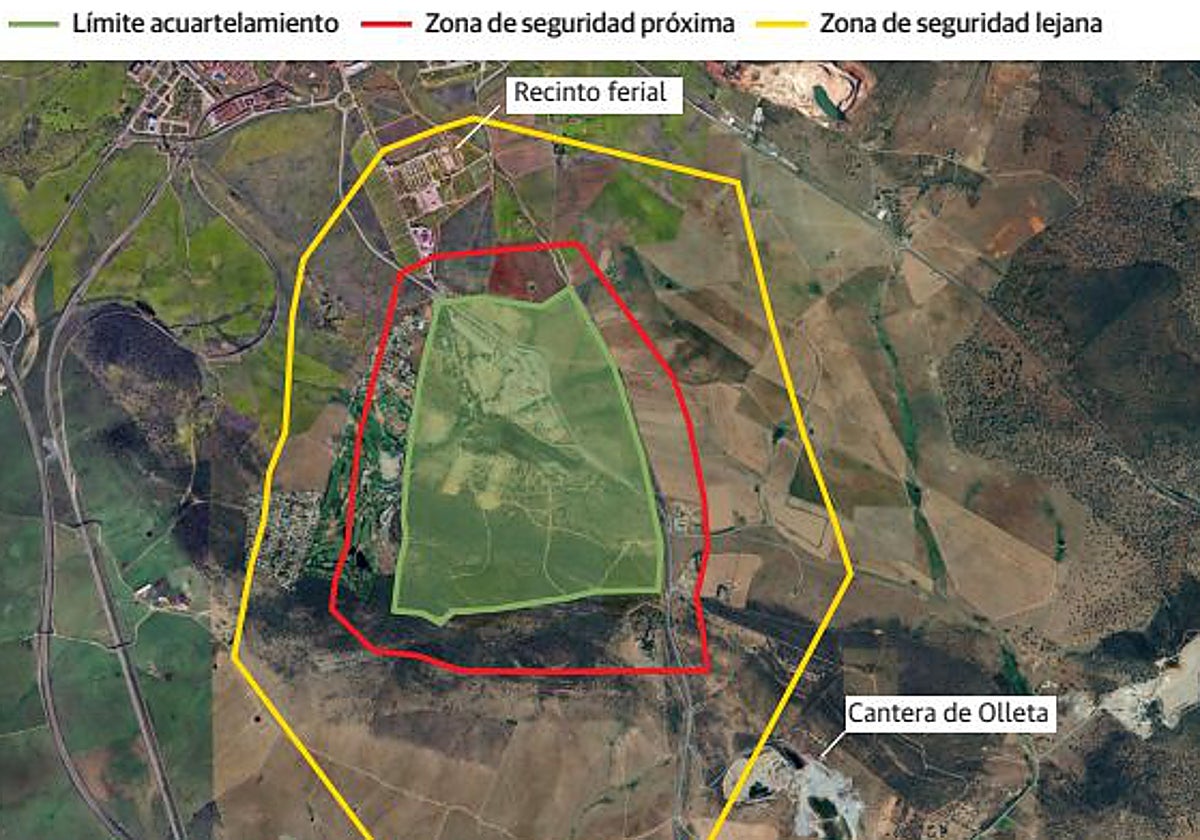 Gráfico donde se visualizan las franjas de seguridad alrededor de las 214 hectáreas que ocupa el Cefot.