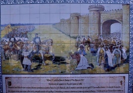 Mosaico que representa la conquista de Badajoz por Alfonso IX el 19 de marzo de 1230.