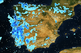 Predicción de lluvia desde las 12.00 horas hasta medianoche.