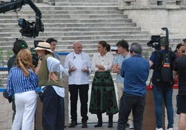 Los jueces, junto a Toño Pérez, en la grabación de ayer.