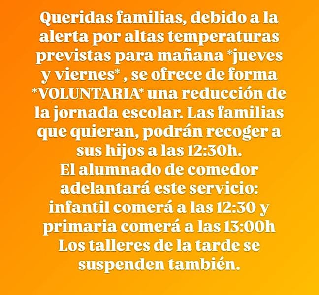 Mensaje publicado en las redes sociales del CEIP Nuestra Señora de Fátima de Badajoz.